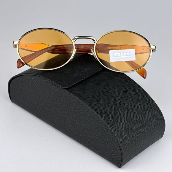 NEW Prada PR65ZS ZVN02Z Pale Gold Orange Oval Metal Unisex Sunglasses - Picture 2 of 13